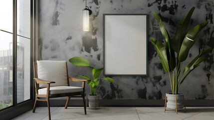 Minimalist 3D Frame Mockup Showcasing Chic Modern Chair in Elegant Interior Setting
