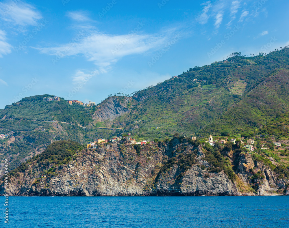 Wall mural Corniglia from ship, Cinque Terre