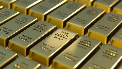 Gold bars in bank vault. Storage. 3d render