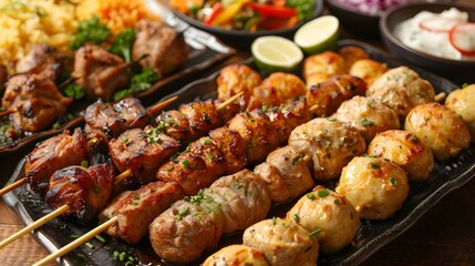 Grilled meat skewers on a plate