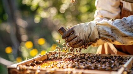 a beekeeper who takes care of bees.