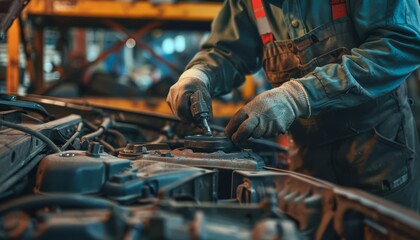 Experienced mechanic expertly repairing vehicle at professional automotive service center