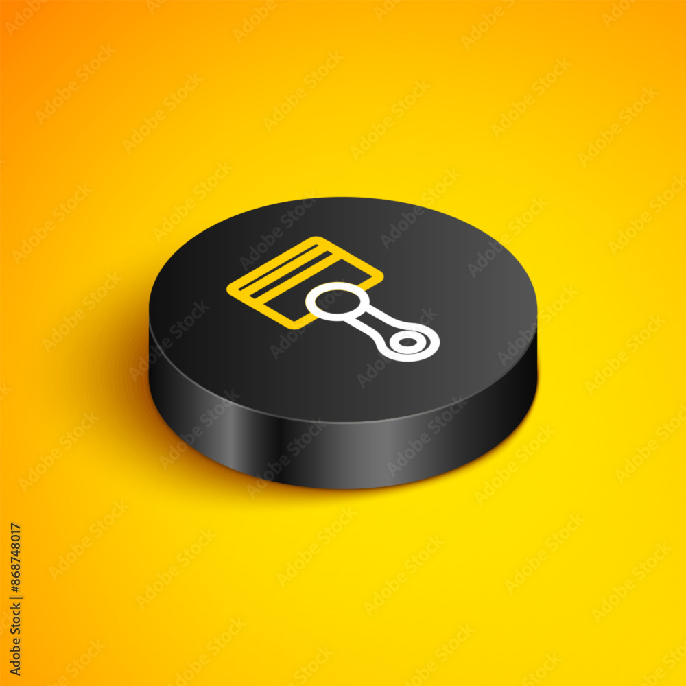 Canvas Prints Isometric line Engine piston icon isolated on yellow background. Car engine piston sign. Black circle button. Vector