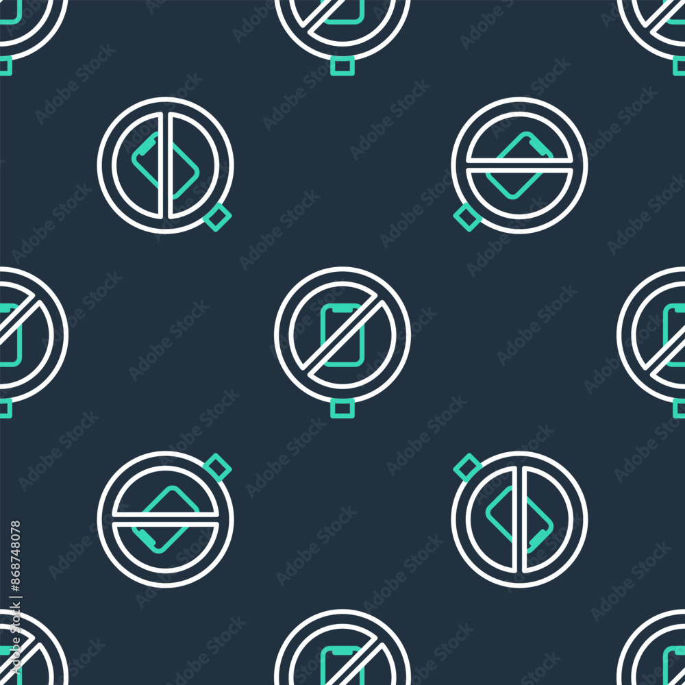 Poster line no cell phone icon isolated seamless pattern on black background. no talking and calling sign. 