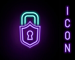 Glowing neon line Lock icon isolated on black background. Padlock sign. Security, safety, protection, privacy concept. Colorful outline concept. Vector