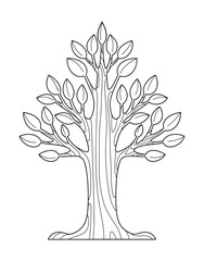 Tree line illustration, black on a white background. Leaves, logo, tree, sketch, line art, template. Coloring book, page, print, for notepad, poster, clothing, vector