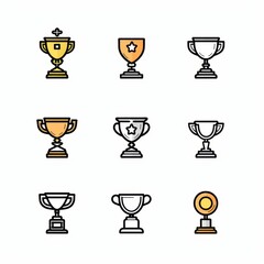 Trophy cups, golden goblet, silver reward, champion bowls. Contest winner award collection, prize cup