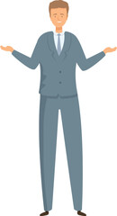 Businessman presenting something, business character pointing with hands aside to show or present something