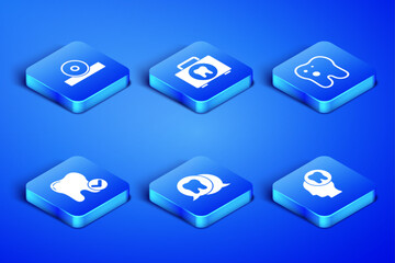 Set Human head with tooth, Otolaryngological reflector, Tooth, whitening concept, First aid kit and caries icon. Vector