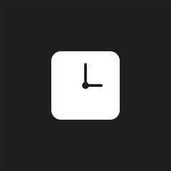 Simple square clock icon on black background.
