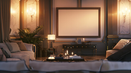 Art deco design living room with a wall mockup poster