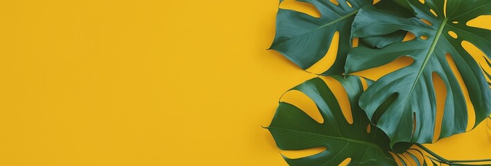 Yellow wall with green leaves 