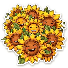 Cheerful Sunflower Cluster on White Background for Sticker or Shirt Design