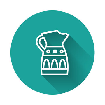 recommend clip art: White line Sangria pitcher icon isolated with long shadow. Traditional spanish drink. Green circle button. Vector