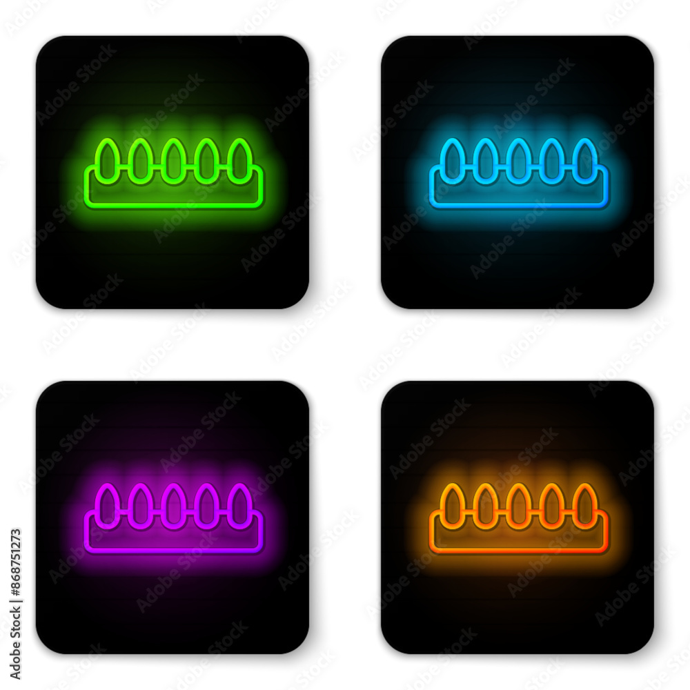 Poster glowing neon line set of false nails for manicure icon isolated on white background. varnish color p