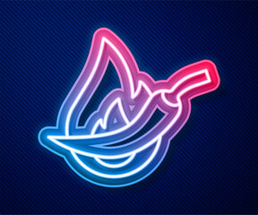 Glowing neon line Hot chili pepper pod icon isolated on blue background. Design for grocery, culinary products, seasoning and spice package, cooking book. Vector