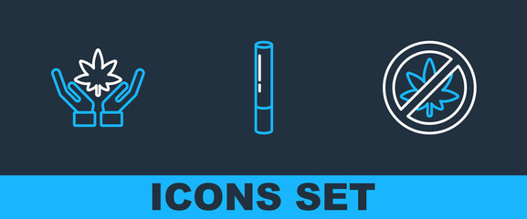 Set line Stop marijuana or cannabis leaf, Marijuana and joint icon. Vector