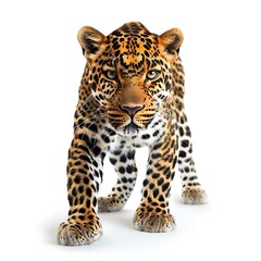 Obraz premium Leopard Walking on White Background