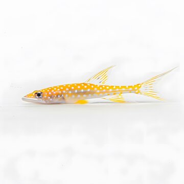A yellow fish with white dots on its body