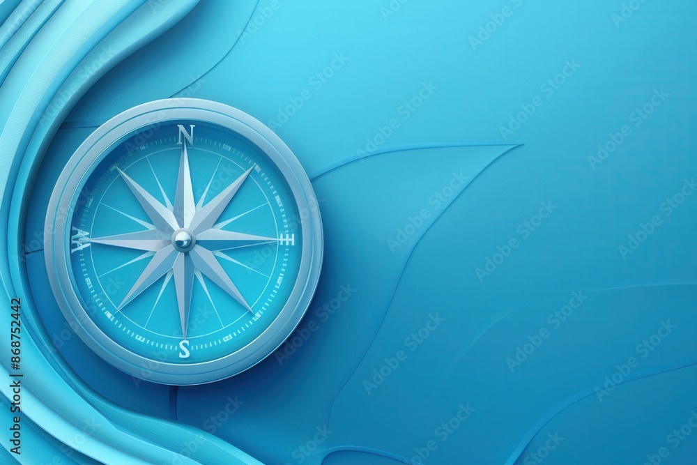 Aufkleber A simple compass with clear lines against a blue background. This image is ideal for navigation apps and travel services. Generative AI