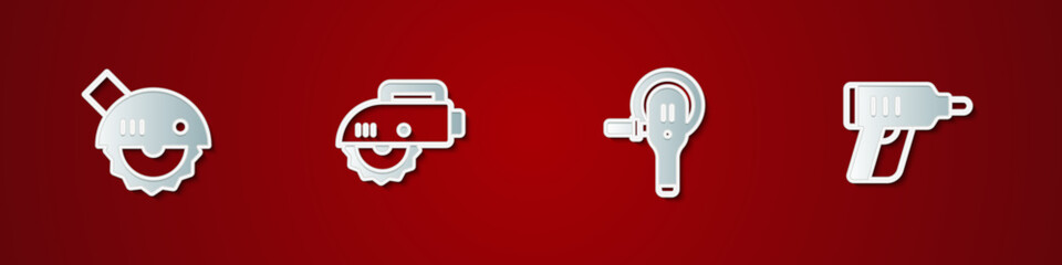 Set Electric circular saw, , Angle grinder and cordless screwdriver icon. Vector