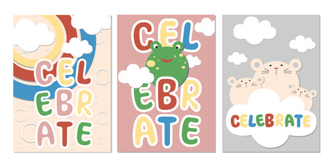 Vector set of creeting cards with celebrate for happy children day or happy birthday