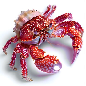 A red crab with white spots on its body