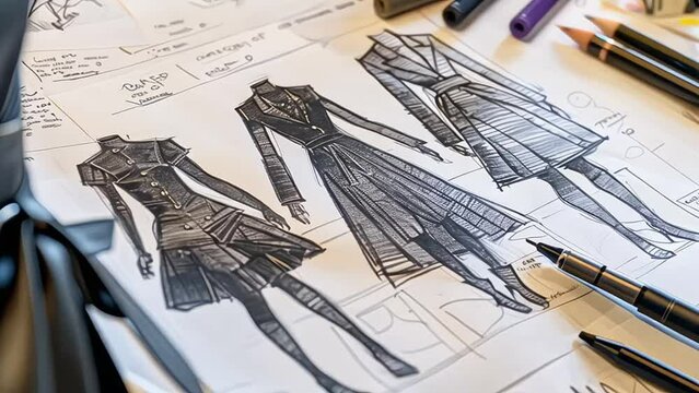 illustration of fashion garment design drawings