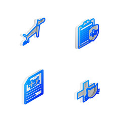 Set Isometric line Clinical record pet, Dog pooping, Medical certificate for dog cat and Veterinary clinic icon. Vector