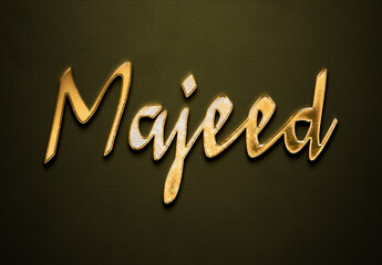 Old gold text effect of Arabic name majeed with 3D glossy style Mockup.