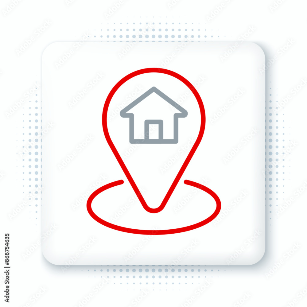 Poster line map pointer with house icon isolated on white background. home location marker symbol. colorful
