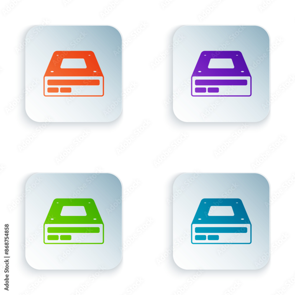 Poster color optical disc drive icon isolated on white background. cd dvd laptop tray drive for read and wr