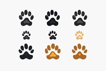 Fototapeta premium Paw footprint icon, animal foot print, dog step, wolf trail, bear trace silhouette, paw footprint on white