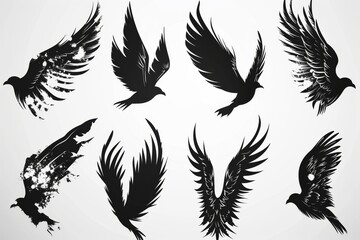 Obraz premium Wings flat icon, angel wings emblem, bird feathers graffiti spray silhouette, pigeon sign, spirituality symbol