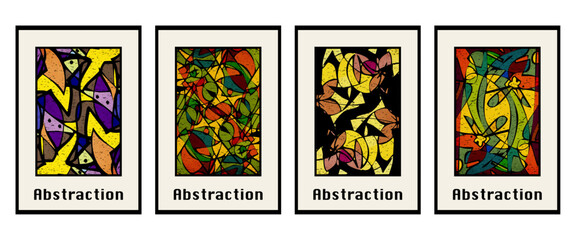 Set of 4 Abstract illustration in vintage style. For use in graphics, for wall decor. .