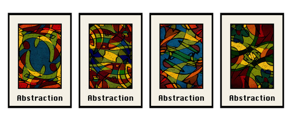 Set of 4 Abstract illustration in vintage style. For use in graphics, for wall decor. .