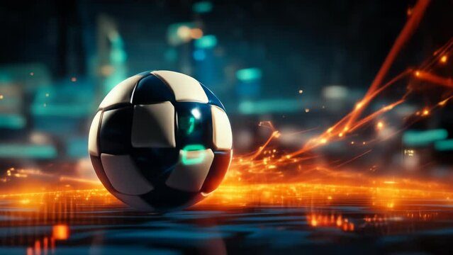 Futuristic Soccer Ball on Field with Dynamic Digital Analysis Graphics Representing Sports Data Analytics and Technological Integration in Sports at Night - Powered by Adobe