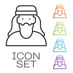 Black line Muslim man icon isolated on white background. Set icons colorful. Vector