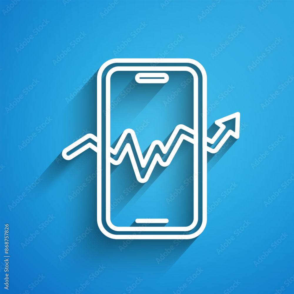 Wall mural white line mobile stock trading concept icon isolated on blue background. online trading, stock mark