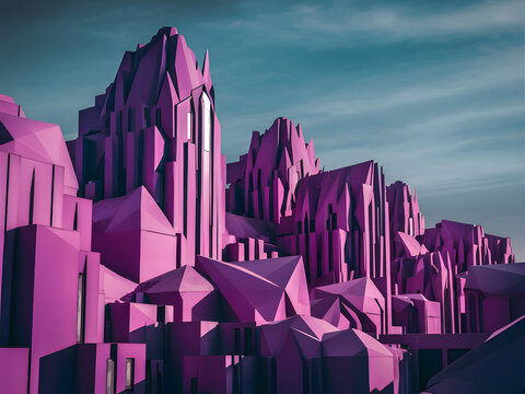 Ciudad futurista con arquitectura p&ograve;ligonal