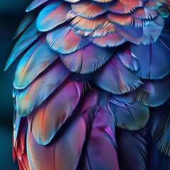 Futuristic avian plumage in vibrant style forming exquisite bird feather texture background