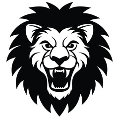 Obraz premium Silhouette illustration of a angry lion face, black color silhouette