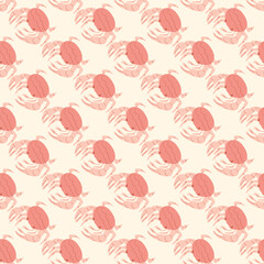 Crabs seamless pattern. Underwater world endless background. Crustaceans repeat cover. Vector hand drawn flat illustration.