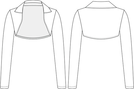 collared long sleeve cropped crop bolero blouse top cardigan jacket template technical drawing flat sketch cad mockup fashion woman design style model

