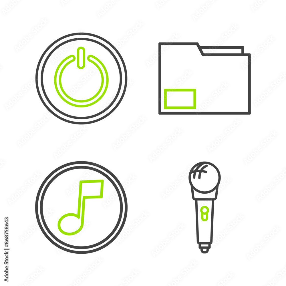 Canvas Prints set line microphone, music note, tone, document folder and power button icon. vector