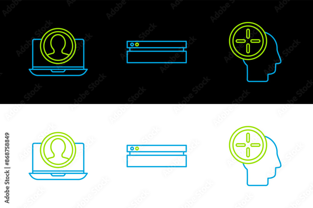 Poster set line head hunting concept, create account screen and video game console icon. vector