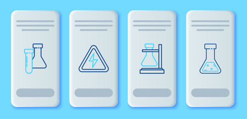 Set line High voltage sign, Test tube flask on stand, chemical and icon. Vector