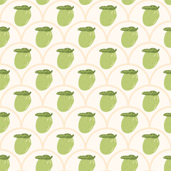 Guava seamless pattern. Tropical ripe fruit repeat stylized background. scalloped pattern. Vector hand drawn illustration.