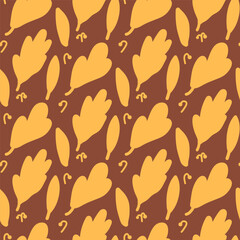 Autumn leaves simple seamless pattern. Fall park repeat background. Vector hand drawn flat illustration.