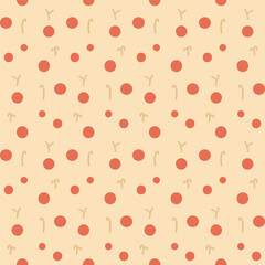 Berries twigs seamless pattern. Red dots repeat background. Vector hand drawn flat illustration.